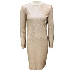 AKRIS CHAMPAGNE SEQUINED LONG SLEEVED COCKTAIL DRESS
